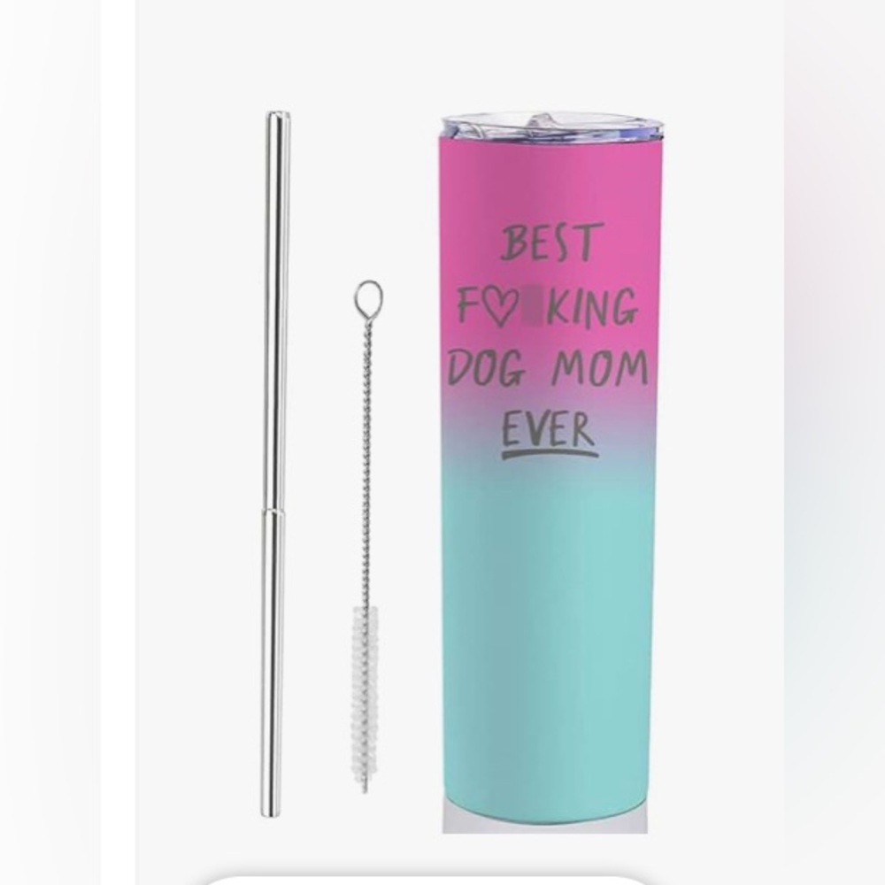 Pink and Blue Dog Mom Tumbler with Straw